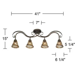 Pro Track 4-Head Ceiling Track Light Fixture Kit Adjustable Brown Bronze Finish Organic Amber Glass Western Kitchen Bathroom Living Room 41" Wide -Safavieh Store GUEST 7c81d4e5 d4e1 460e a608 15f4804b8e04