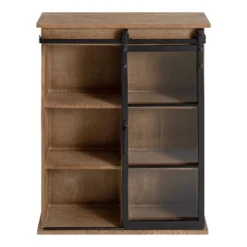 22" X 28" Barnhardt Decorative Wooden Wall Cabinet With Sliding Glass Door Rustic Brown - Kate & Laurel All Things Decor -Safavieh Store GUEST 800189d1 78d2 4bc6 907b 368c091dc161