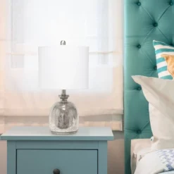 Mercury Hammered Glass Jar Table Lamp With Linen Shade Silver - Lalia Home -Safavieh Store GUEST 809fb71c 5253 48e0 9400 1cded4ea3dbe