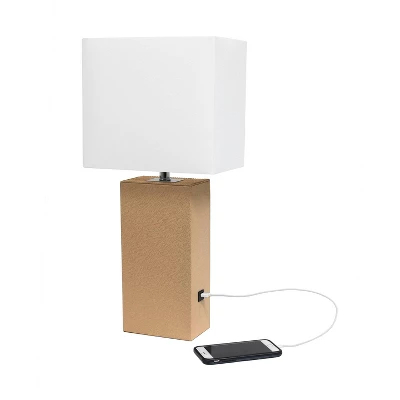 21" Lexington Leather Base Modern Home Decor Bedside Table Lamp With USB Charging Port And Fabric Shade - Lalia Home 7 21" Lexington Leather Base Modern Home Decor Bedside Table Lamp With USB Charging Port And Fabric Shade - Lalia Home - Image 5