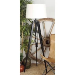 Industrial Wood Floor Lamp Black - Olivia & May