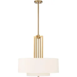 Possini Euro Design Sundry Warm Brass Pendant Chandelier 24" Wide Modern Double Drum Shades 4-Light Fixture For Dining Room House Foyer Kitchen Island -Safavieh Store GUEST 85306f37 58dd 4887 858b 85bfc76e49de