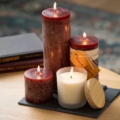 9" Sullivans Merlot Timber Pillar Candle, Red -Safavieh Store GUEST 85f61830 6248 4594 a08b bda65f95fd12
