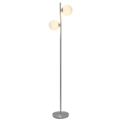 66" Tall Mid-Century Modern Tree Floor Lamp With Dual White Glass Globe Shade Brushed Nickel - Simple Designs -Safavieh Store GUEST 872dfd91 ba13 4db5 8565 4370ed531d76