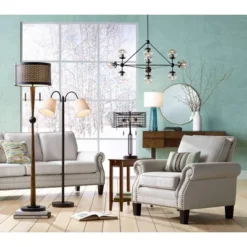 Franklin Iron Works Modern Mid Century Farmhouse Rustic Floor Lamp 64" Tall Bronze Cherry Wood Metal Cream Double Drum Shade For Living Room Reading -Safavieh Store GUEST 8778746e a651 4f25 bf32 7ca27c5ef7ef