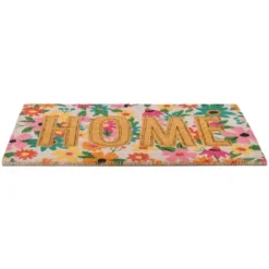 Northlight Pink And Orange Floral "Home" Outdoor Natural Coir Doormat 18" X 30" -Safavieh Store GUEST 87aa9775 e08e 403a b7d9 f46ff869a3ff