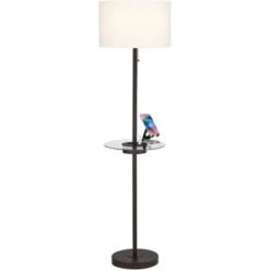 360 Lighting Caper Modern Floor Lamp With Tray Table 60 1/2" Tall Bronze USB And AC Power Outlet Off White Fabric Drum Shade For Living Room Office -Safavieh Store GUEST 894aa38f 6f89 45a9 bf2c acfffd618f67