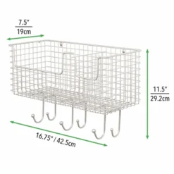 MDesign Metal Storage Organizer Basket With 6 Hooks - Wall Mount -Safavieh Store GUEST 8bab176a 943c 4cc4 864b 1ec1cba87ebf