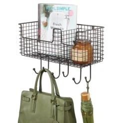MDesign Metal Storage Organizer Basket With 6 Hooks - Wall Mount -Safavieh Store GUEST 8bc4e0ac 4ddb 46ef 865a 8c4f6094dee4