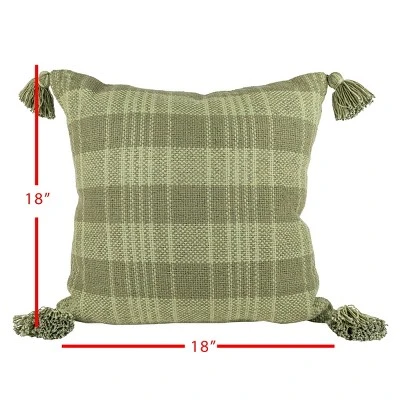 Green Plaid 18X18 Hand Woven Filled Pillow - Foreside Home & Garden 6 Green Plaid 18X18 Hand Woven Filled Pillow - Foreside Home & Garden - Image 4