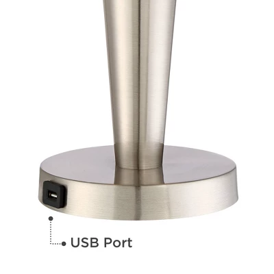 360 Lighting Geoff Modern Table Lamps Set Of 2 26" High Brushed Nickel With USB Charging Port Blue Shirred Shade For Bedroom Living Room House Desk 4 360 Lighting Geoff Modern Table Lamps Set Of 2 26" High Brushed Nickel With USB Charging Port Blue Shirred Shade For Bedroom Living Room House Desk - Image 2