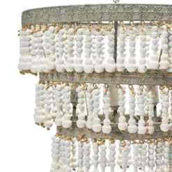 3-Tier Round Metal Chandelier With 3 Lights And Hanging Wood Beads Cream - Storied Home -Safavieh Store GUEST 925809b9 20be 4acd 8d3c aaced1ead81c