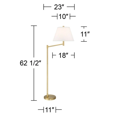 Possini Euro Design Modern Arc Floor Lamp Standing 62 1/2" Tall Warm Gold Offset Arm White Linen Drum Shade For Living Room Reading Family Bedroom 9 Possini Euro Design Modern Arc Floor Lamp Standing 62 1/2" Tall Warm Gold Offset Arm White Linen Drum Shade For Living Room Reading Family Bedroom - Image 7