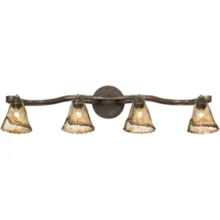 Pro Track 4-Head Ceiling Track Light Fixture Kit Adjustable Brown Bronze Finish Organic Amber Glass Western Kitchen Bathroom Living Room 41" Wide -Safavieh Store GUEST 9a583982 1b52 4caa be5a 863c56f202a5