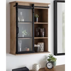 22" X 28" Barnhardt Decorative Wooden Wall Cabinet With Sliding Glass Door Rustic Brown - Kate & Laurel All Things Decor -Safavieh Store GUEST 9d48e6cf d1ae 48c2 9fc8 aca09ef0b1ff