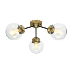 24.5" Mid-Century Glass Globe Flushmount Fixture Ceiling Light (Includes LED Light Bulb) Black/Brass - Cresswell Lighting -Safavieh Store GUEST 9d96ba91 1973 47b3 a158 c50e09200c19