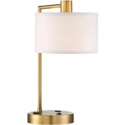 360 Lighting Colby Modern Desk Lamp 21" High Antique Gold With USB And AC Power Outlet In Base White Linen Drum Shade For Bedroom Living Room Desk -Safavieh Store GUEST 9de87300 9eb7 4eb6 b76a d177674adf50