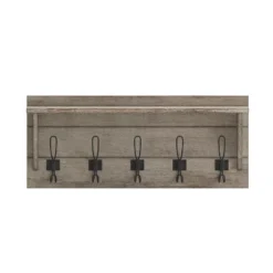 Merrick Lane Pine Wood 24 Inch Wall Mount Storage Rack With 5 Hanging Hooks And Upper Display Shelf -Safavieh Store GUEST 9e26a946 6a96 4a1f bcfd cedad5a7bbb6