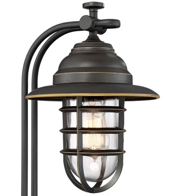 Franklin Iron Works Knox Industrial Desk Lamp 24" High Oil Rubbed Bronze LED Cage Glass Shade For Bedroom Living Room Bedside Nightstand Office House 4 Franklin Iron Works Knox Industrial Desk Lamp 24" High Oil Rubbed Bronze LED Cage Glass Shade For Bedroom Living Room Bedside Nightstand Office House - Image 2