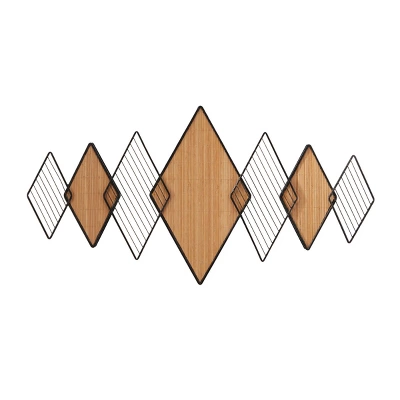 22" X 42" Bamboo Geometric Overlapping Diamond Wall Decor With Metal Wire Brown - Olivia & May 4 22" X 42" Bamboo Geometric Overlapping Diamond Wall Decor With Metal Wire Brown - Olivia & May - Image 2