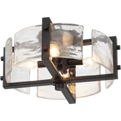 Possini Euro Design Adri Modern Ceiling Light Flush Mount Fixture Black 16 1/2" Wide Black 4-Light Textured Glass For Bedroom Kitchen Living Room Home -Safavieh Store GUEST a29e2728 a2a8 47bd a8a0 8adc1aad4007