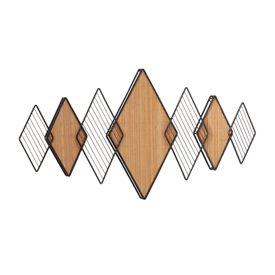 22" X 42" Bamboo Geometric Overlapping Diamond Wall Decor With Metal Wire Brown - Olivia & May 3 22" X 42" Bamboo Geometric Overlapping Diamond Wall Decor With Metal Wire Brown - Olivia & May