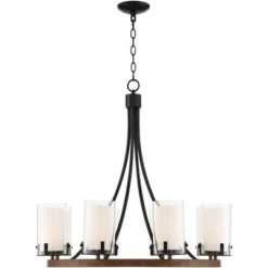 Stiffel Black Wood Wagon Wheel Chandelier 29 1/2" Wide Industrial Clear Outer Frosted Inner Glass 8-Light For Dining Room House 14 Stiffel Black Wood Wagon Wheel Chandelier 29 1/2" Wide Industrial Clear Outer Frosted Inner Glass 8-Light For Dining Room House -Safavieh Store GUEST a47155e7 50e4 4133 ba55 cf7aec4ae365