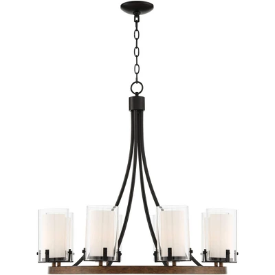 Stiffel Black Wood Wagon Wheel Chandelier 29 1/2" Wide Industrial Clear Outer Frosted Inner Glass 8-Light For Dining Room House 8 Stiffel Black Wood Wagon Wheel Chandelier 29 1/2" Wide Industrial Clear Outer Frosted Inner Glass 8-Light For Dining Room House - Image 6