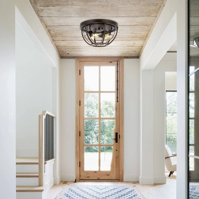 15.75" 3-Light Lyla Rustic Farmhouse Iron LED Flush Mount Wood Finished/Oil Rubbed Bronze - JONATHAN Y 6 15.75" 3-Light Lyla Rustic Farmhouse Iron LED Flush Mount Wood Finished/Oil Rubbed Bronze - JONATHAN Y - Image 4