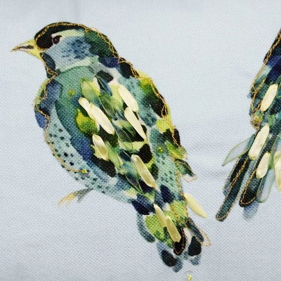 14"x24" Oversized Ribbon Embroidered Blue Birds Lumbar Throw Pillow Light Blue - Edie@Home 4 14"x24" Oversized Ribbon Embroidered Blue Birds Lumbar Throw Pillow Light Blue - Edie@Home - Image 2