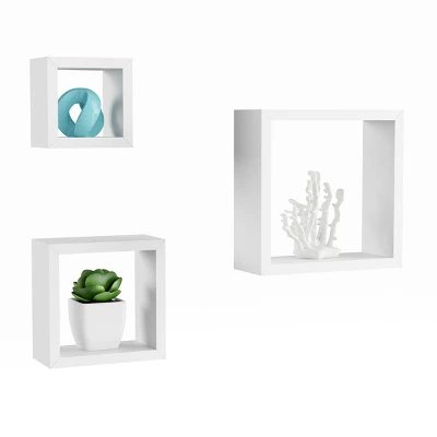 Floating Shelves- Cube Wall Shelf Set With Hidden Brackets, 3 Sizes To Display Decor, Books, Photos, More- Hardware Included By Hastings Home (White) 3 Floating Shelves- Cube Wall Shelf Set With Hidden Brackets, 3 Sizes To Display Decor, Books, Photos, More- Hardware Included By Hastings Home (White)