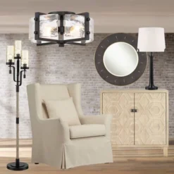 Possini Euro Design Adri Modern Ceiling Light Flush Mount Fixture Black 16 1/2" Wide Black 4-Light Textured Glass For Bedroom Kitchen Living Room Home -Safavieh Store GUEST aa12d34d 4a27 4c8d 9dc7 7361cc026951