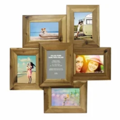 Studio Decor 6-Opening Decorative Rustic Natural Wood 4" X 6" Hanging Collage Picture Frame For Entryway, Stairway, Office, And Living Room (3 Pack)