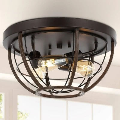 15.75" 3-Light Lyla Rustic Farmhouse Iron LED Flush Mount Wood Finished/Oil Rubbed Bronze - JONATHAN Y 5 15.75" 3-Light Lyla Rustic Farmhouse Iron LED Flush Mount Wood Finished/Oil Rubbed Bronze - JONATHAN Y - Image 3