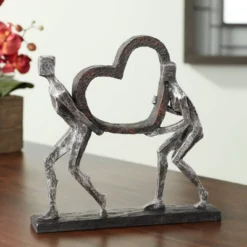 Dahlia Studios The Weight Of Love 12" High Figurines And Heart Sculpture