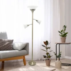 Torchiere Floor Lamp With 2 Reading Lights And Scalloped Glass Shades Antique Brass - Lalia Home -Safavieh Store GUEST af6db2d5 3e5c 42d2 870d 6feeb8af2682
