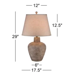 Franklin Iron Works Rustic Farmhouse Table Lamps 29" Tall Set Of 2 Brown Leaf Hammered Pot Off White Shade For Bedroom Living Room House Home Bedside -Safavieh Store GUEST b0940be5 4862 415e ba11 5cd190625079