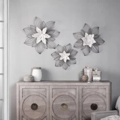 Set Of 3 Collection Of Floral Blooms Metal Wall Sculpture With Open Wire Petals White/Brown/Black - StyleCrfat -Safavieh Store GUEST b2da2acc 234e 4ff8 96e2 b87298e08af8