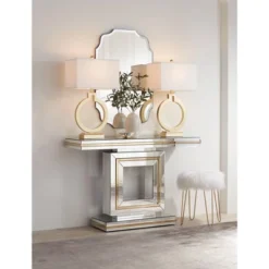 360 Lighting Modern Table Lamps 28 1/2" Tall Set Of 2 With USB Charging Port Brushed Gold Open Ring White Shade For Bedroom Living Room House Bedside -Safavieh Store GUEST b41600b8 897e 4d0a b3de e1f7b986bda5