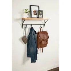 24" X 9" Ozias Shelf With Hooks Rustic Brown/Black - Kate & Laurel All Things Decor -Safavieh Store GUEST b97664b9 2716 4b0f 966a a9c11fe57d4b
