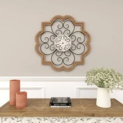 Wood Scroll Carved Beading Wall Decor With Metal Accents Brown - Olivia & May -Safavieh Store GUEST bf0e62f3 1e74 4be3 89a7 1287ddb75445