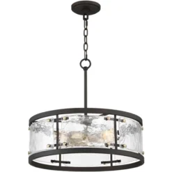 Possini Euro Design Campanelli Bronze Brass Pendant Chandelier 19" Wide Rustic Drum Waterglass Shade 4-Light Fixture For Dining Room Kitchen Island -Safavieh Store GUEST c020e394 2cd9 409d a1dd 8e38eb4951e8