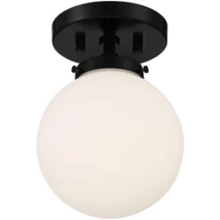 Possini Euro Design Jilly Modern Ceiling Light Semi Flush Mount Fixture 6 3/4" Wide Black White Glass Globe Shade For Bedroom Kitchen Living Room Home -Safavieh Store GUEST c0bed869 7e23 43ad b736 ca5788add583