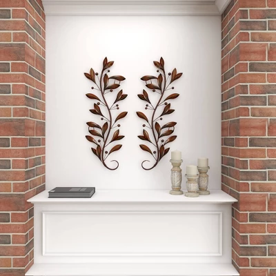 Metal Leaf Wall Decor Set Of 2 Brown - Olivia & May 12 Metal Leaf Wall Decor Set Of 2 Brown - Olivia & May - Image 10
