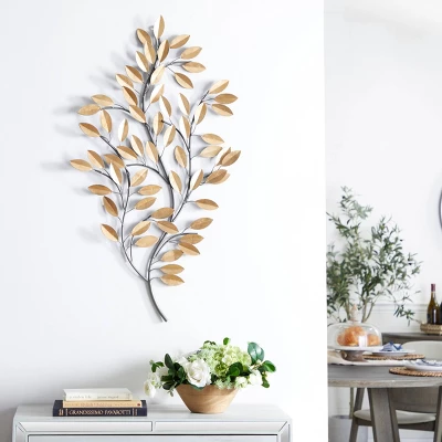 Metal Leaf Metallic Wall Decor With Stem - Olivia & May 4 Metal Leaf Metallic Wall Decor With Stem - Olivia & May - Image 2