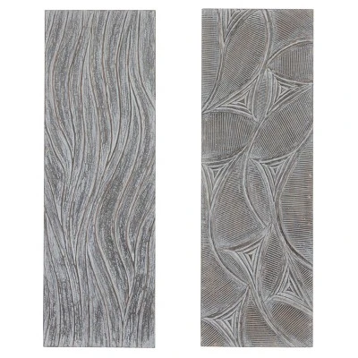 Set Of 2 Wooden Leaf Intricately Carved Wall Decors Gray - Olivia & May 3 Set Of 2 Wooden Leaf Intricately Carved Wall Decors Gray - Olivia & May
