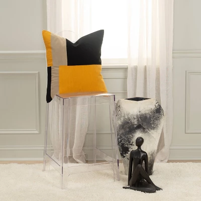 20"x20" Oversize Color Block Poly Filled Square Throw Pillow Yellow - Rizzy Home 3 20"x20" Oversize Color Block Poly Filled Square Throw Pillow Yellow - Rizzy Home