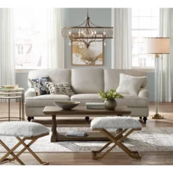 Possini Euro Design Cadence Modern Floor Lamp Standing 62" Tall Crystal Glass Column Satin Brass Linen Drum Shade For Living Room Bedroom Office House -Safavieh Store GUEST c62cd808 99b9 4503 8d86 d6b999d99f7c