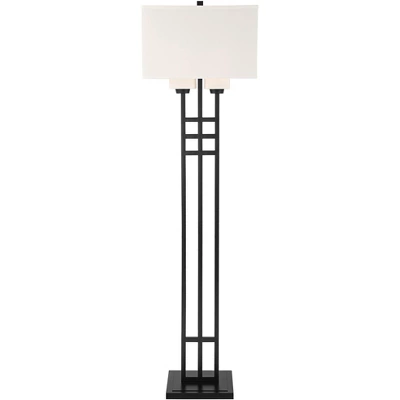 Franklin Iron Works Industrial Floor Lamp 64" Tall Matte Black 3-Light Rectangular Linen White Glass Shades For Living Room House 9 Franklin Iron Works Industrial Floor Lamp 64" Tall Matte Black 3-Light Rectangular Linen White Glass Shades For Living Room House - Image 7
