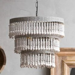 3-Tier Round Metal Chandelier With 3 Lights And Hanging Wood Beads Cream - Storied Home -Safavieh Store GUEST ca6d316d 5c26 47ed 87b0 d32c2d3c9e65